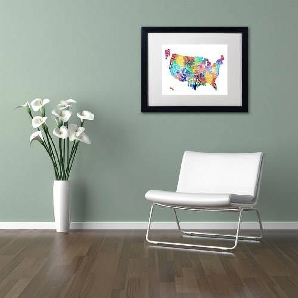 Trademark Fine Art 'United States Typography Map 2' Canvas Art by Michael Tompsett, White Matte, Black Frame