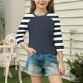 thumbnail image 5 of 3/4 Sleeve Tee Shirt for Girls Striped Printed T-Shirt Crew Neck Toddler Kids Teen Clothes Summer Fall Fashion T-Shirts Pullover Casual Cute Tops Streetwear, Size 4-15, 5 of 7
