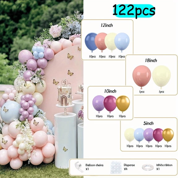 Boho Balloon Arch Kit in Pastel Colors | 122-PC Large Balloon Garland Set for Party Decorations | Reusable Inflatable Arch Supplies for Wedding & Baby Shower