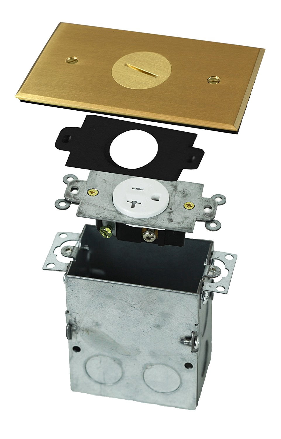 Enerlites 975547-C Floor Box 1 Gang Receptacle 20A Tamper / Weather Resistant Single Receptacle, UL Listed - Brass