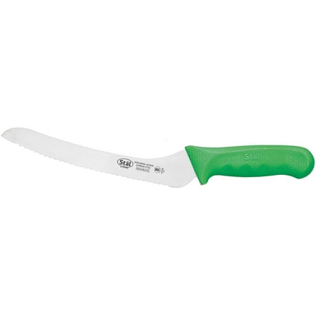 Winco KWP-92G, 9" Stl High Carbon Steel Bread Knife with Green Polypropylene Handle, NSF