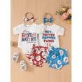thumbnail image 3 of Aojekbee Baby Girls Summer Outfits Baseball Letter Print Short Sleeve Romper and Shorts Cute Headband 3 Piece Clothes, 3 of 10