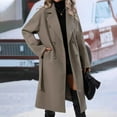 thumbnail image 4 of Women Elegant Wool Coat Lapel Collar Double Mid Long Winter Overcoats With Belted Pockets Women's Coats for Winter plus Size Car Coat Women Women Snow Coat 3x Jacket 2 Way Zipper Winter Coats plus, 4 of 6
