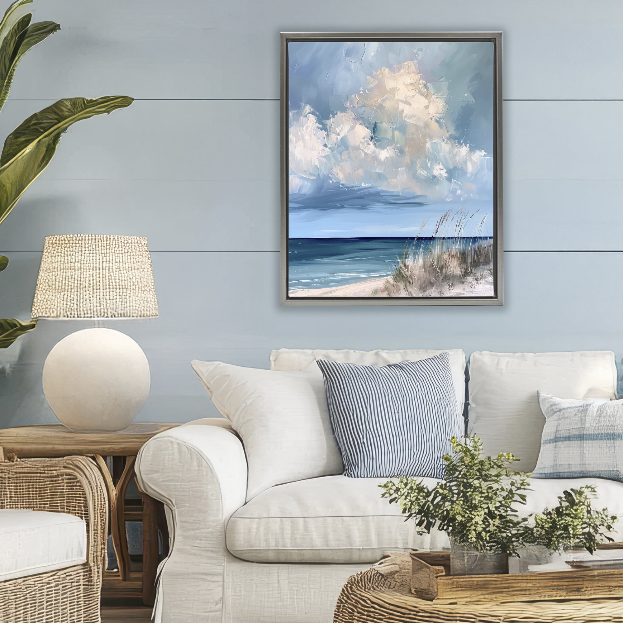 Stupell Industries A Storm Is Coming on Beach Gray Framed Floater Canvas Wall Art, design by Petal Prints Design