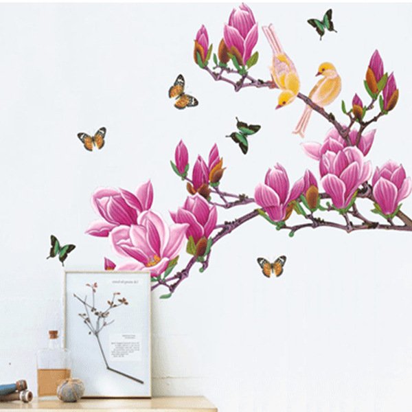 Pegatinas de pared JAMW Mural artístico flores mariposas pájaros PVC