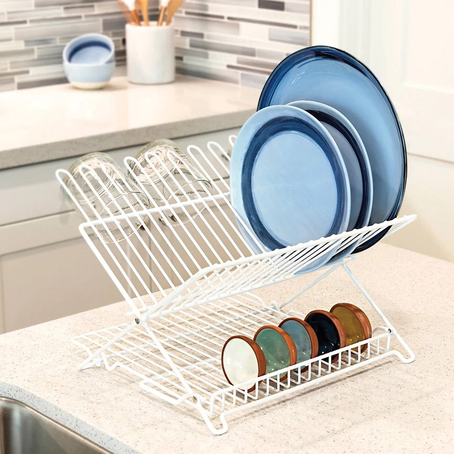 Bigdata&BetterLife Multipurpose Roll Up Dish Drying Rack White Dish Drying Mat with Rack for Kitchen,Heavy Duty Foldable Silicone-Coated Stainless