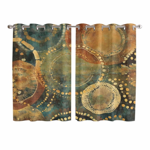 Vintage Geometric Kitchen Curtains 72 Inch Length, Watercolor Abstract Art Grommet Top Bedroom Living Room Curtains, Light Filtering Cafe Curtain Drapes 2 Panels Set 104''x72''