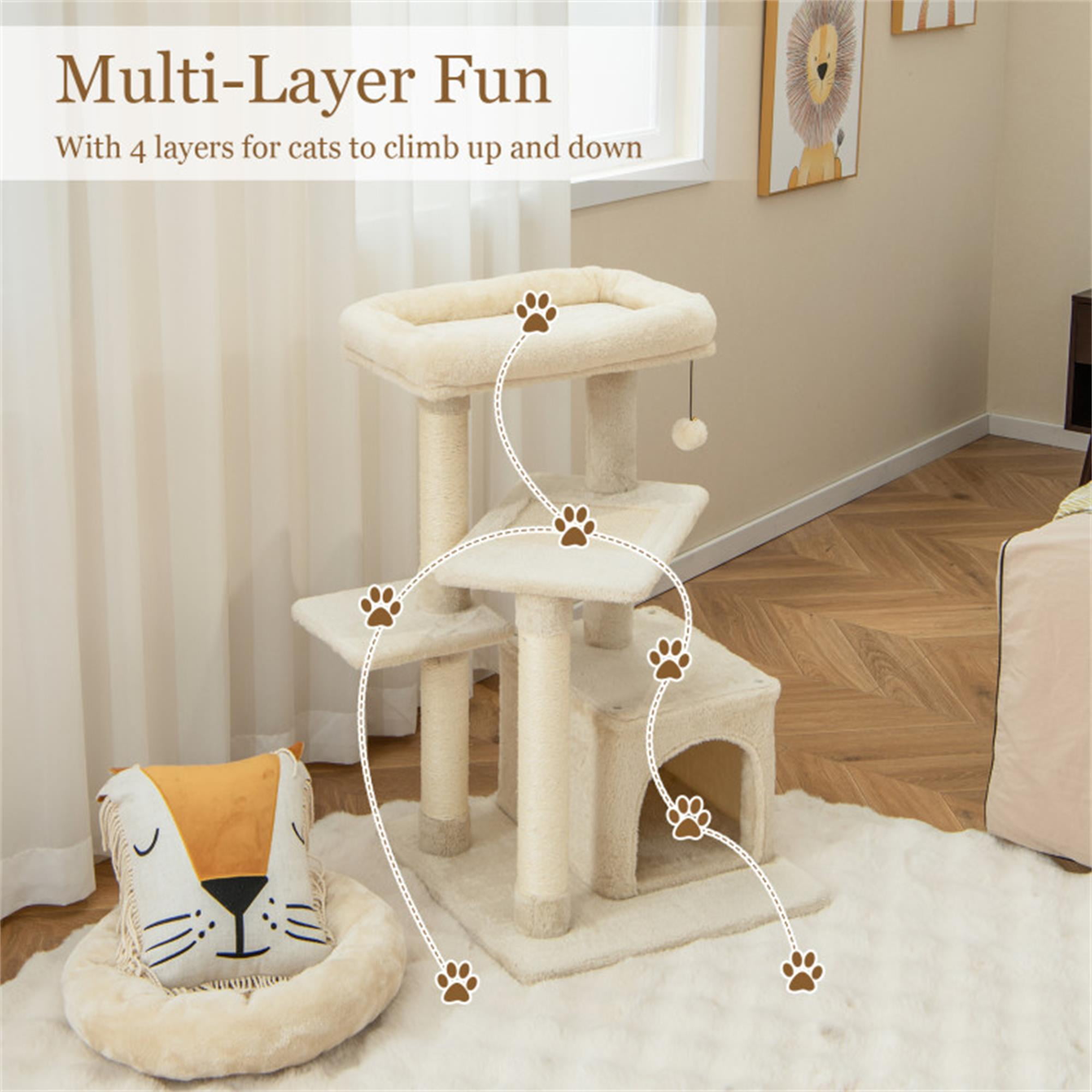 Pefilos 33" Cat Tree for Small Indoor Cats, Plush Cat Tower with Large Cat Condo, Perch and Sisal Cat Scratching Post for Kittens, Beige Pefilos 33" Cat Tree for Small Indoor Cats, Plush Cat Tower with Large Cat Condo, Perch and Sisal Cat Scratching Post for Kittens, Beige