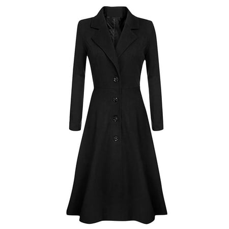 

Fsqjgq Warm Scrub Jacket Lapel Coat Overcoat Button Trench Outwear Ladies Long Womens Winter Women s Coat Women Hoodie Polyester Black S