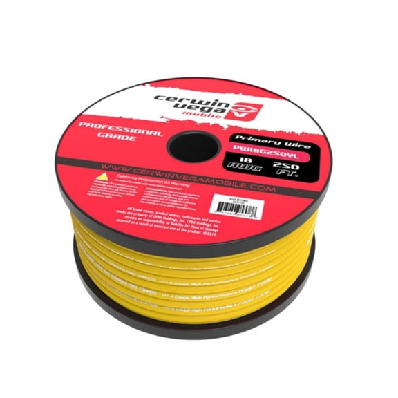 Cerwin Vega 18 Gauge Primary Wire Yellow 250Ft Spool - PW18G250YL