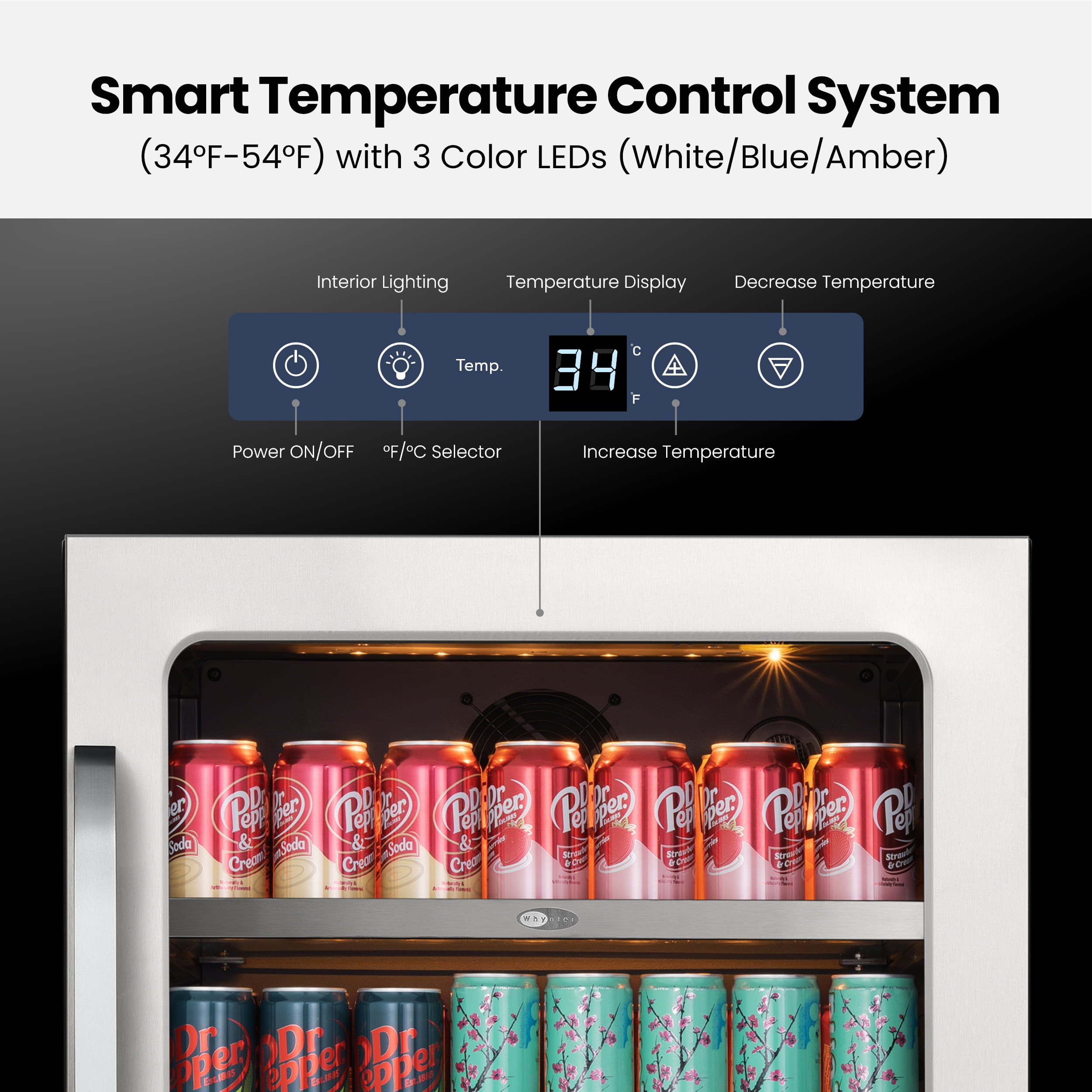Whynter 24'' Beverage Refrigerator Cooler, 140 Cans Beverage Fridge, Built in or Freestanding Beverage Center with Stainless Steel Door