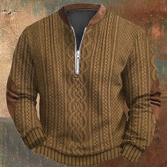 YMNXA Mens Sweatshirt Long Sleeve Half Zip Color Block Fashion Comfortable Pullover For Casual Daily Wear Coffee L