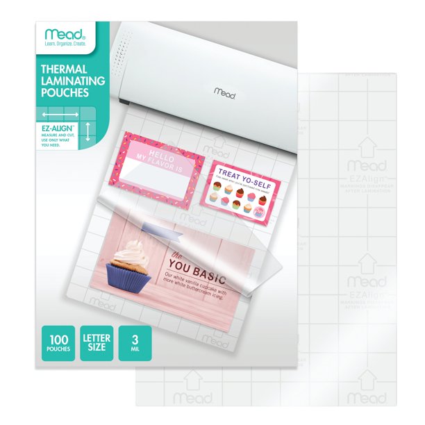 Mead EZAlign Thermal Laminating Pouches, Letter Size, 3 Mil, 100 Pack