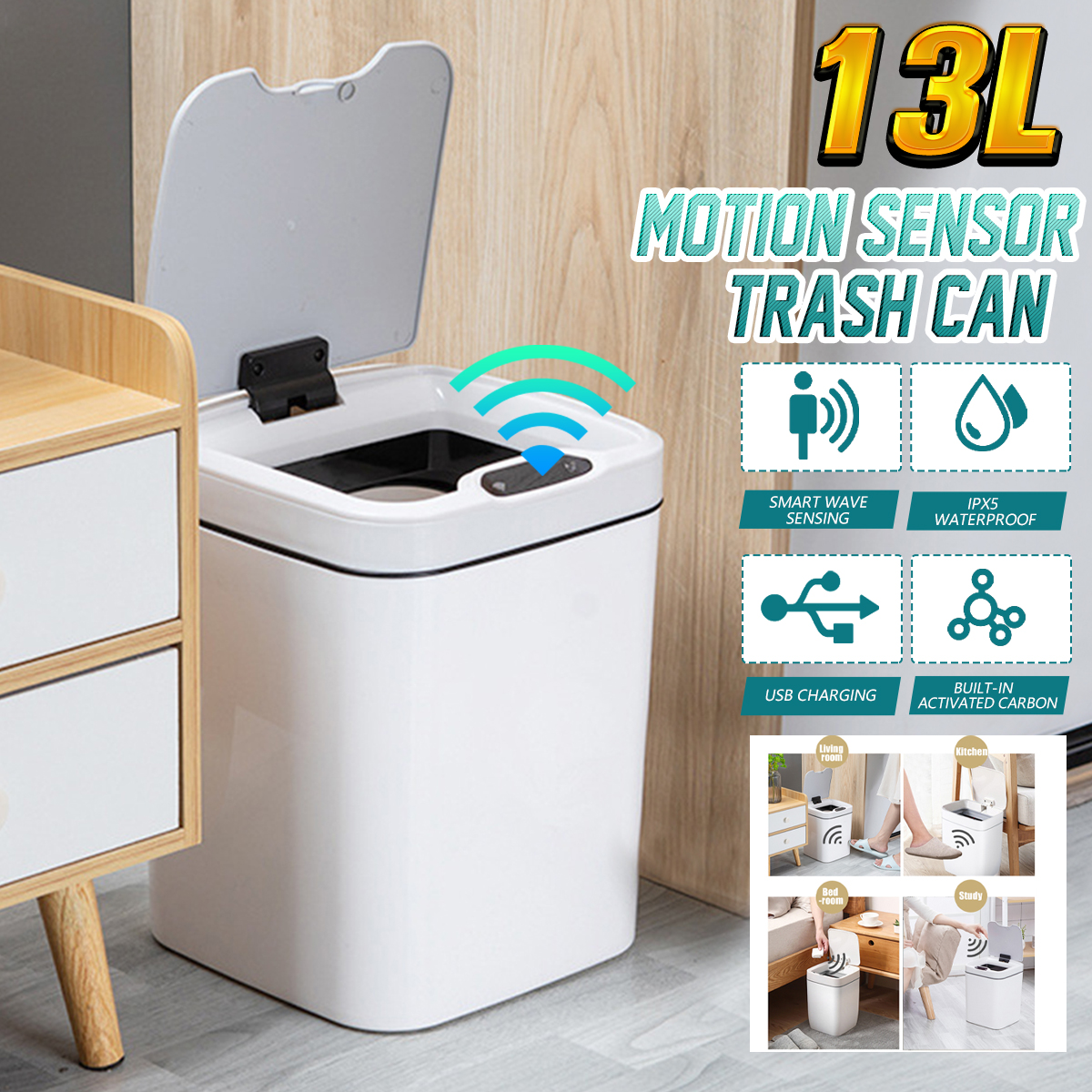 Battery Charging Touch Free Sensor ABS Plastic Trash Can,Smart Dustbin