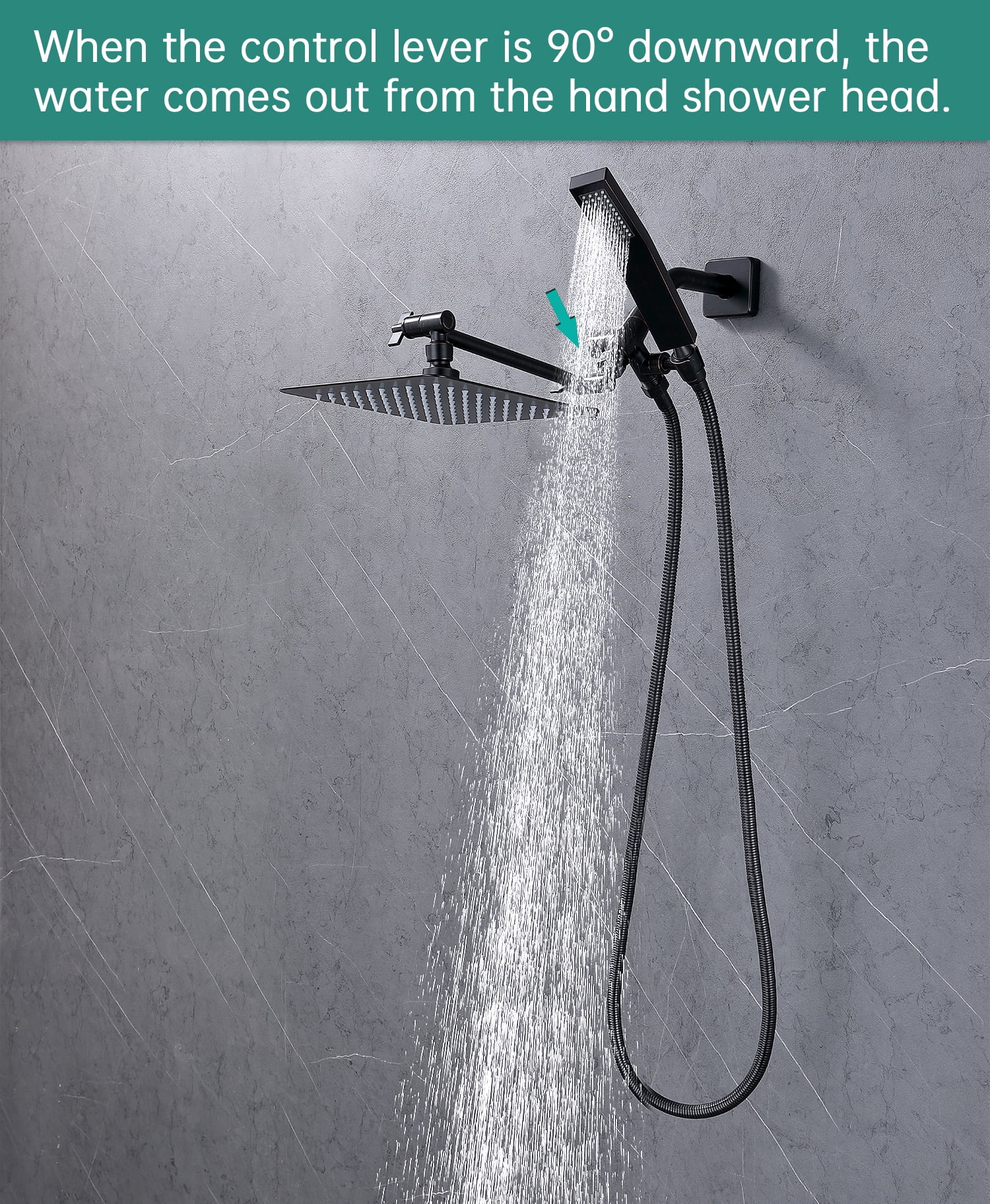 All Metal Dual Square Shower Head Combo, Rain Shower Head with Handheld Shower Wand and Extra Long Flexible Hose (Oil-Rubbed Bronze)