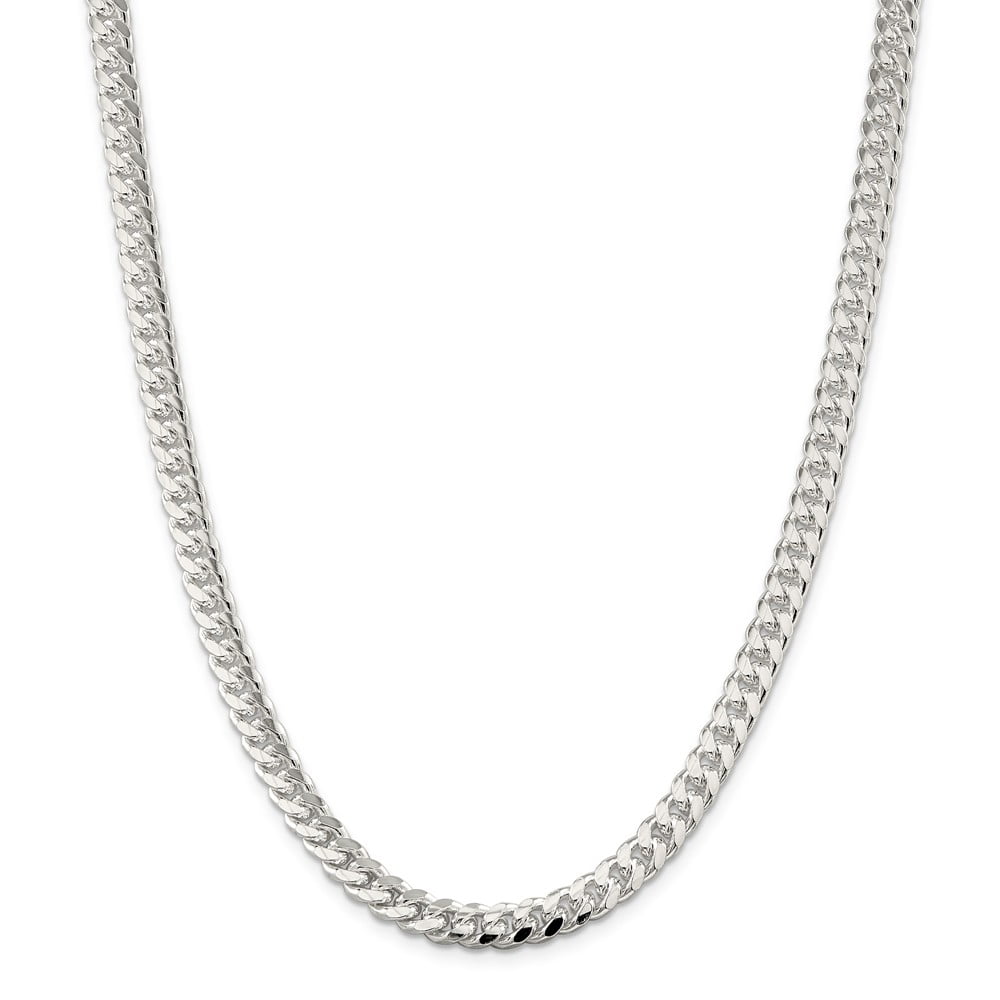 7mm Rhodium Plated Sterling Silver Solid Curb Chain Necklace, 20 Inch