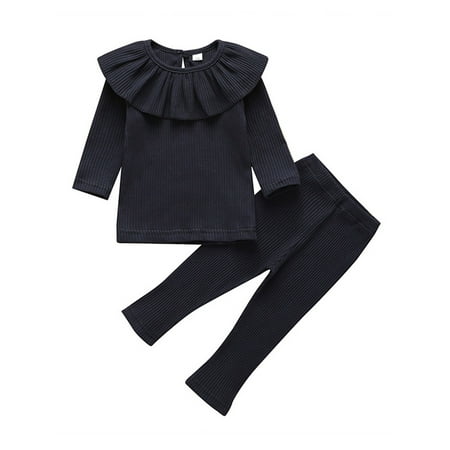 

Frobukio Toddler Kids Baby Girls Ruffle Cute Tops Pants Leggings 2Pcs Outfits Clothes Navy Blue 6-9 Months