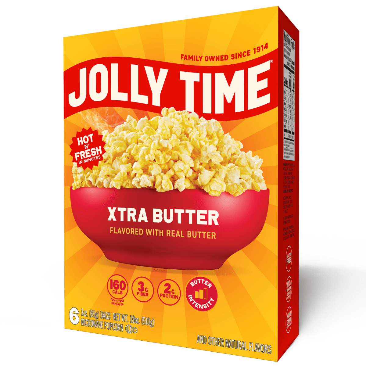 (4 pack) Jolly Time Xtra Butter Microwave Popcorn 3 oz, 6 Ct. Made with Real Butter Gluten-free.