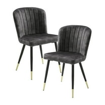 Lexicon Clemente Metal & Velvet Dining Room set of 2 Side Chair in Charcoal