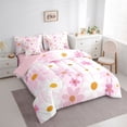 thumbnail image 3 of Manfei Pink Cherry Blossoms Bedding Comforter Set 7 Pieces, Kawaii Cute Cartoon Full Bedding Set, Teens Kids Girl Women Reversible Fitted Sheet Flat Sheet, Microfiber Bedroom Decor, 3 of 7
