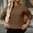 thumbnail image 4 of EchfiProm Pullover Sweatshirts Women Fall Crew Neck Brown Plain Comfy Loose Long Sleeve Sweatshirt with Pocket, 4 of 9