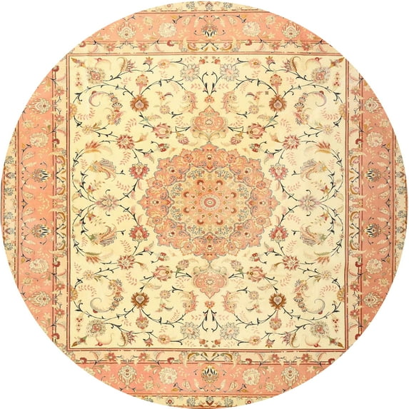 Ahgly Company Indoor Round Traditional Sun Yellow Medallion Area Rugs, 4' Round