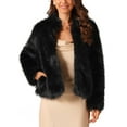 thumbnail image 1 of CHAQUETA CORTA DE FELPA PARA MUJERES CHIC 2024 CON MANGAS LARGAS DE PIEL SINTÉTICA Y BOLSILLOS, ABRIGO CÁLIDO DE INVIERNO XL NEGRO, 1 of 5