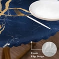 thumbnail image 3 of Marble Navy Blue Round Tablecloth, Fitted Table Cover with Elastic for 36"-44" Round Tables, Abstract Gold White Brick Stone Motif Table Cloth Outdoor Indoor Dinning Party Waterproof Tablecloths, 3 of 7