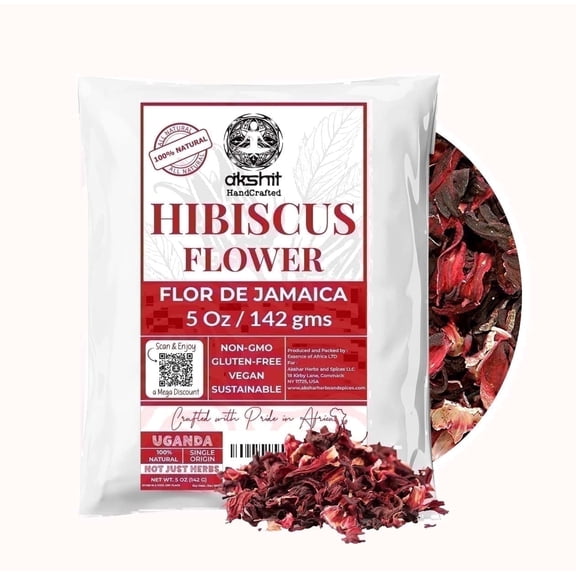 5 oz Hibiscus Flower Dried Whole, Flor De Jamaica, Loose Leaf Tea, Non GMO, No Additives - Akshit