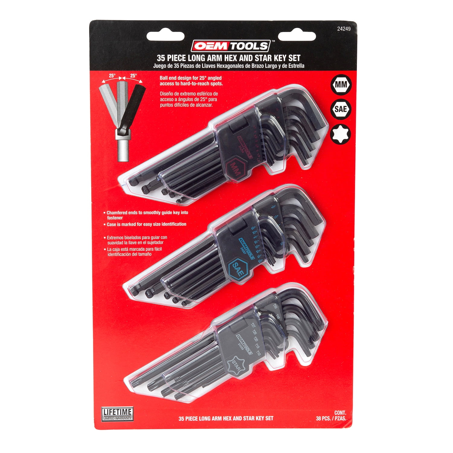 OEMTOOLS 24249 35 Piece SAE, Metric, Star Hex Key Set with Allen Wrench Organizer Cases, Ball End Allen Wrench Set, Long L Wrench Set, Large Allen Wrench Set