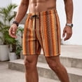 thumbnail image 6 of Men's Drawstring Waist Knited Jacquard Striped Shorts 7 Inch Boho Summer Beach Shorts with Pockets Size S-2XL Orange, 6 of 7