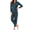 thumbnail image 2 of INSPIRE CHIC Womens Lounge Set Cotton Button Up Long Sleeve Pants Ribbed Pattern with Pocket Pajama Set Loungewear 2XL Lake Blue, 2 of 6