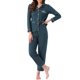 thumbnail image 2 of Conjunto de lounge para mujeres INSPIRE CHIC, de algodón, con botones, manga larga, pantalones, patrón acanalado y bolsillo, conjunto de pijama, ropa de casa, talla XS, azul lago, 2 of 6