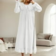 thumbnail image 2 of Hifoo Solid Color Sleepwear Long Satin Nightgowns With Long Sleeves For Women With Bow Lace Trim Wrist Neck Vintage Style For Knee Rest Home Solid Color Sleepwear Holiday Casual Loungewear, 2 of 4