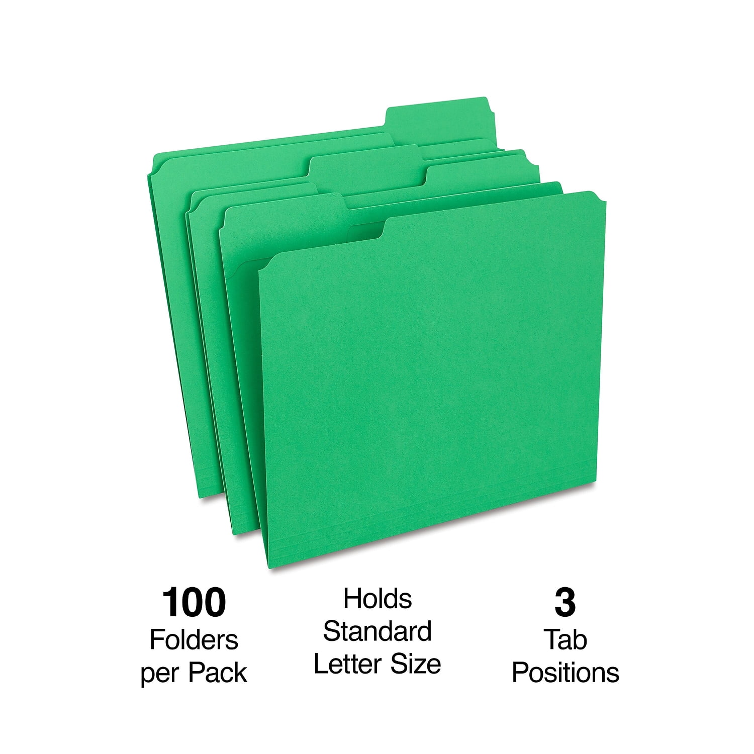 Staples Colored File Folders w/ Reinforced Tabs Letter 3 Tab Green 100/Box TR508960/508960