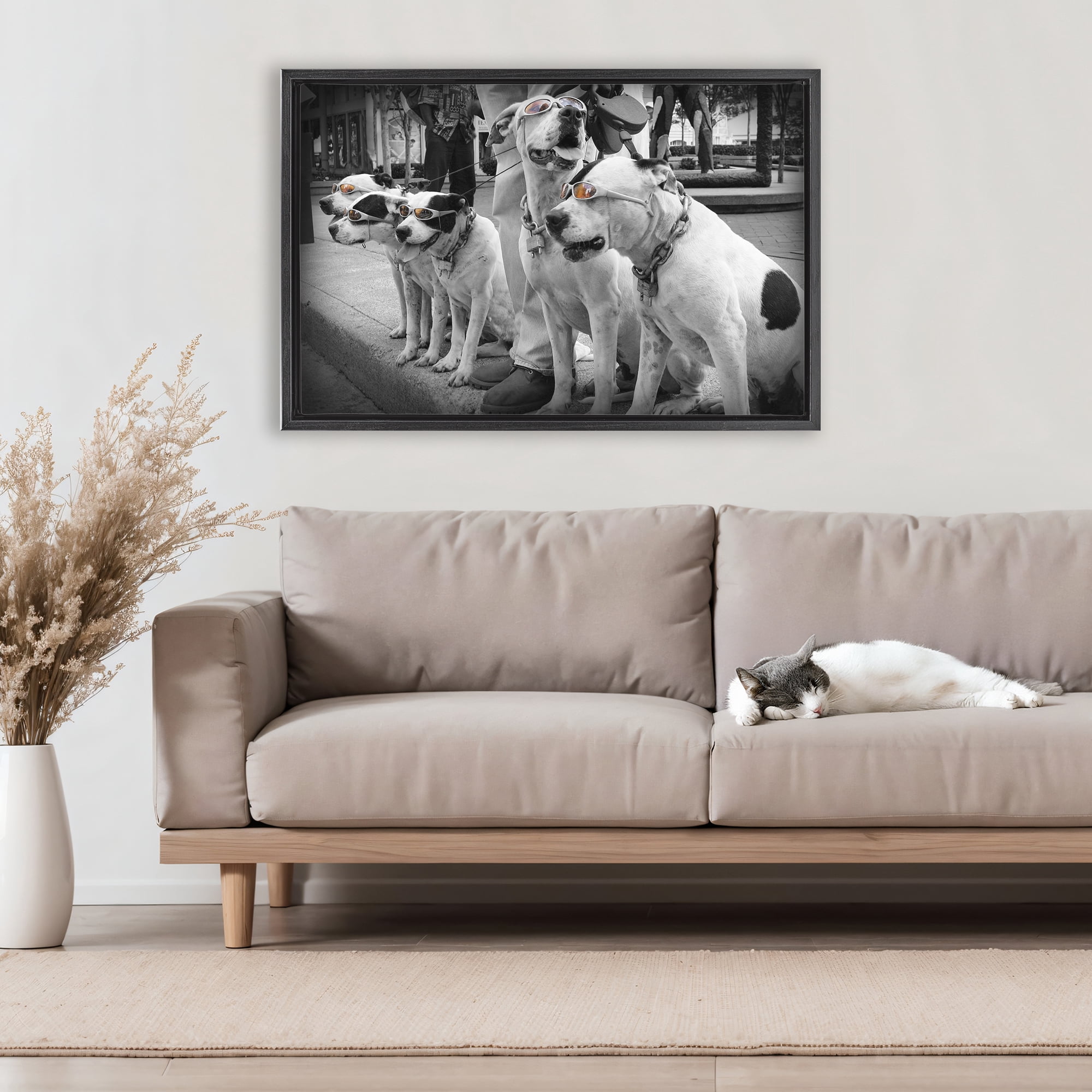 Stupell Industries Afternoon Stroll Pups Black Framed Floater Canvas Wall Art, design by Scott Henderson