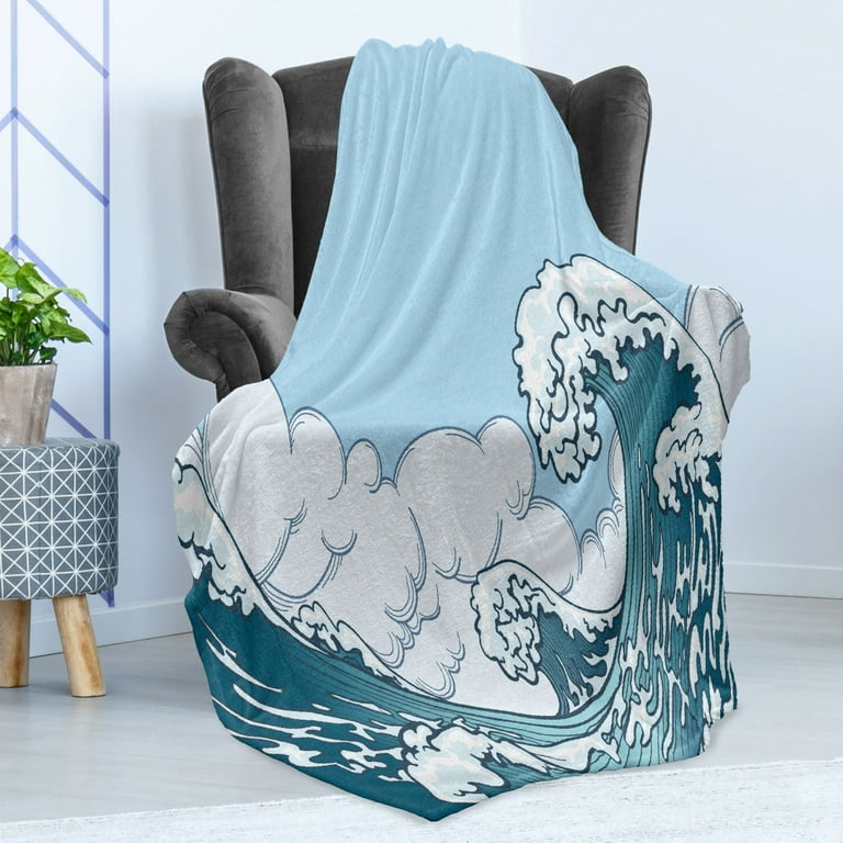 Japanese Wave Soft Flannel Fleece Throw Blanket Wave of Tsunami