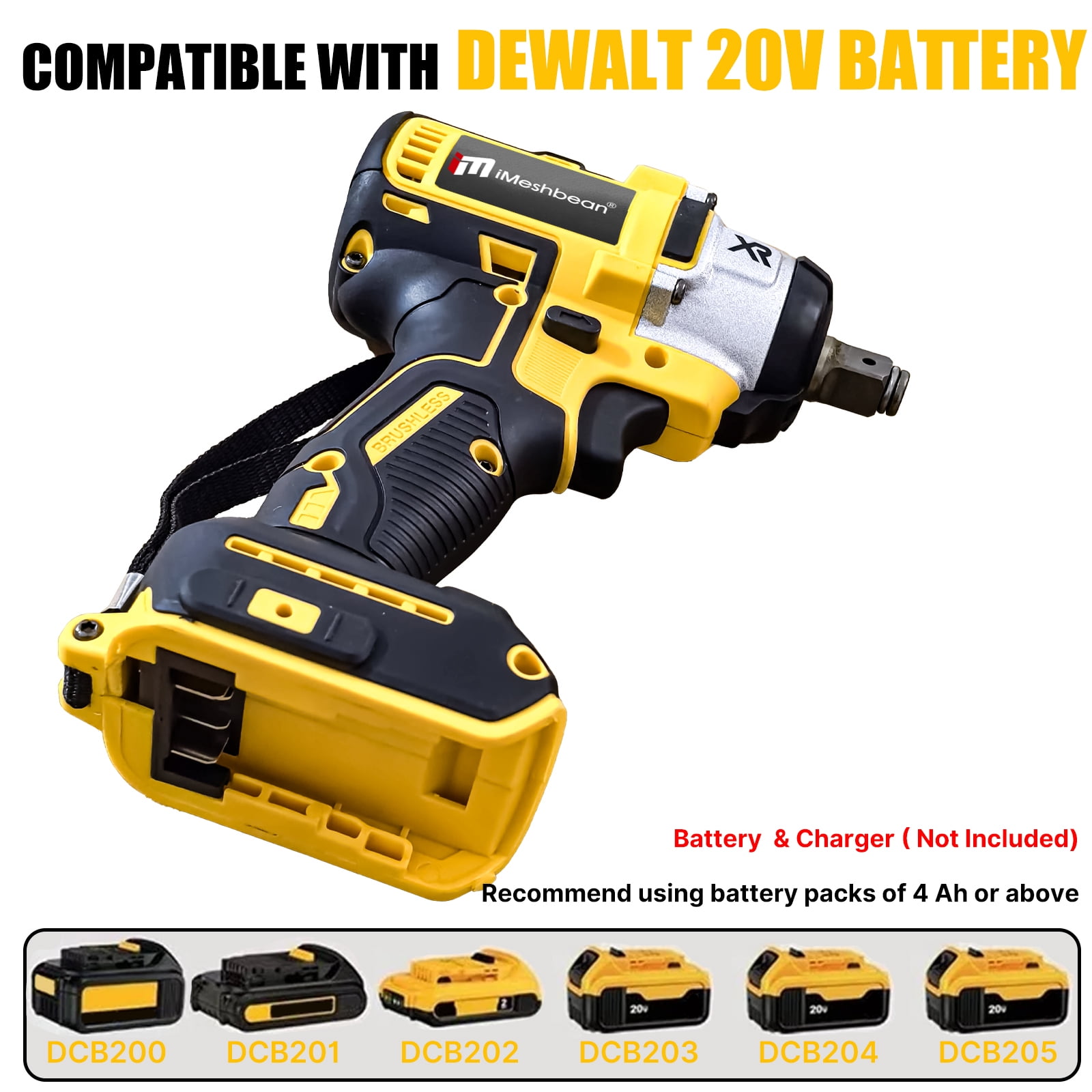 iMeshbean High Torque 1/2" Cordless Impact Wrench 3 IN 1 Compatible with Dewalt 20V Battery (No Battery)
