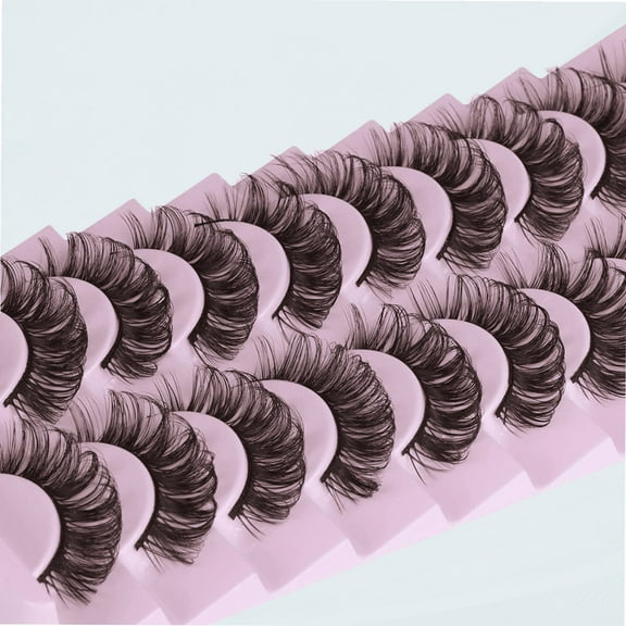 Eyelashes Natural Faux Mink Lashes Wispy Fluffy Curly Volumn Russian Strip Lashes 3D Effect Fake Eyelashes 10 Pairs Pack