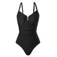 thumbnail image 3 of Traje de Baño de una Pieza para Mujer, con Control de Abdomen, Fruncido, con Recortes y Aros en U Negro S, 3 of 7