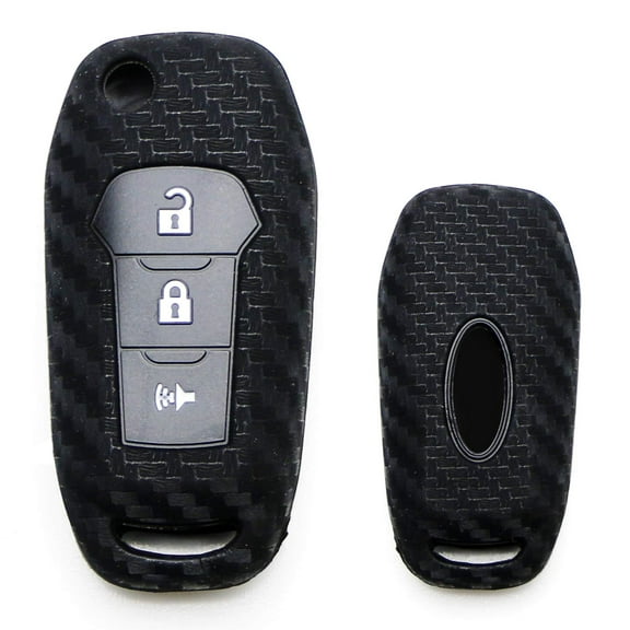 Carbon Fiber Pattern Soft Silicone Key Fob Cover For 2016-2018 Ford Explorer, 2015-2019 Ford F-150, 2017-2019 Ford F-250 F-350 3-Button Flip Key (Black Twill Weave)