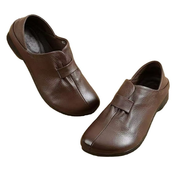 Lovskoo 2024 Women's Dress Leather Shoes Round Toe Slip-On Tassel Leather Top Platform Loafers Casual Comfortable Loafer Indoor Outdoor Brown