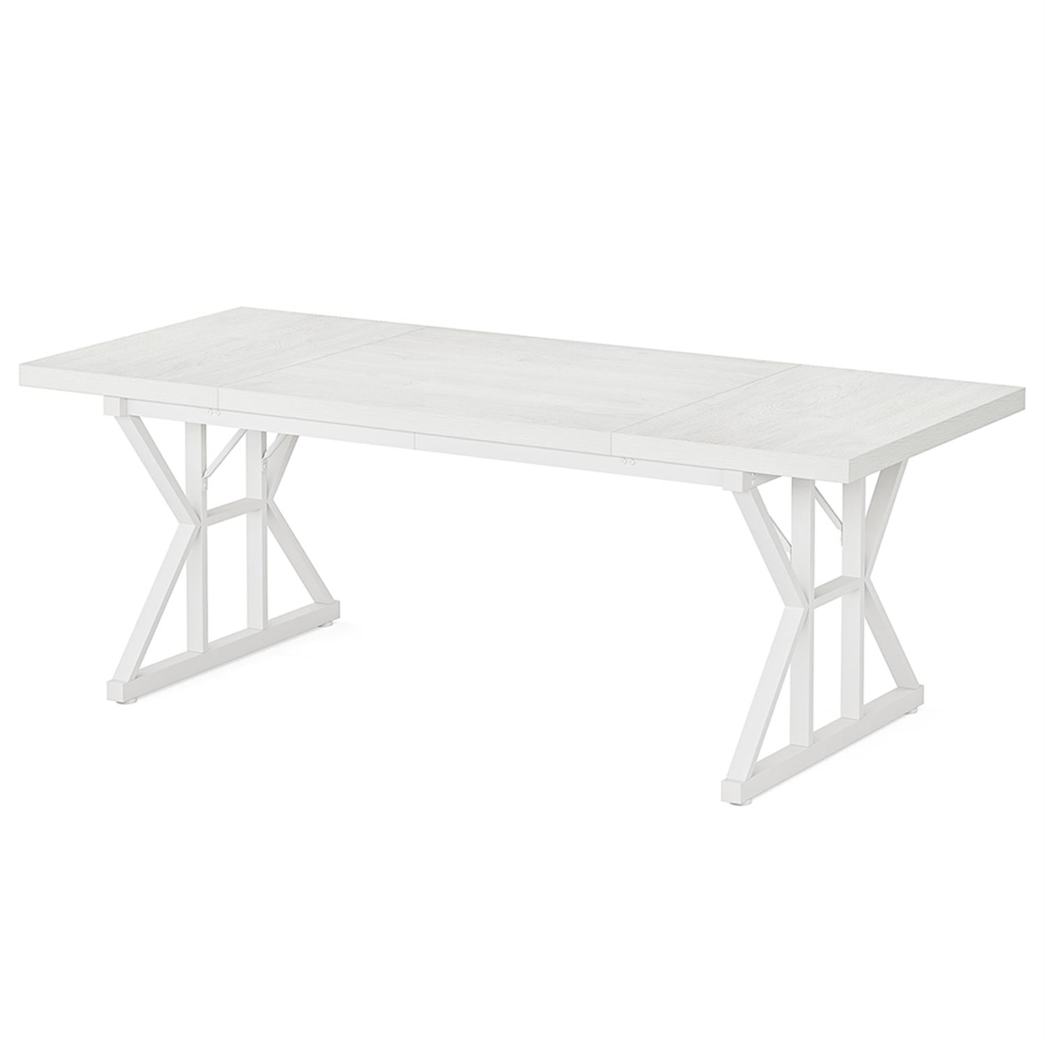 Demi Bonn 71" Farmhouse Dining Table, Wood Rustic Kitchen Table for 6 People, Large Rectangular Dinner Table for Dining Room, Home Office, Living Room Furniture, White