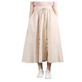 thumbnail image 2 of JIANJIA Womens Skirts Autumn Winter Cotton Linen Floral Embroidery Jacquard Elastic High Waist A Line Mid Length Skirt Outwear, 2 of 4