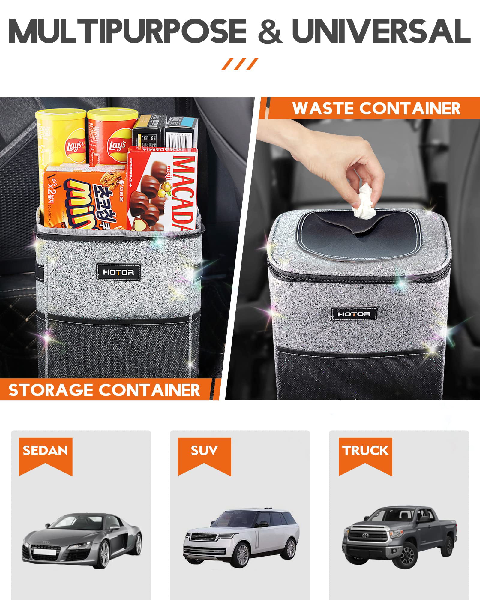 Car Trash Can, Multifunctional Car Accessory for Interior Car Stuff Storage  with Compact Design, Waterproof Car Organizer and Storage with Adjustable  Straps, Magnetic Snaps (Brown) 
