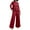 Red, variant on Summer New Women's Long Sleeve Pleated Wide Leg Nine Part Pants Casual Suit Set