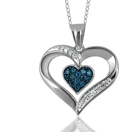JewelersClub 1/5 Carat T.W. Blue and White Diamond Sterling Silver Heart Pendant