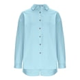 thumbnail image 5 of 2 Piece Linen Outfits for Women Fall Spring Long Sleeve Button Up Shirt and Elastic Waist Shorts Set Travel Clothes (XL, Sky Blue), 5 of 7