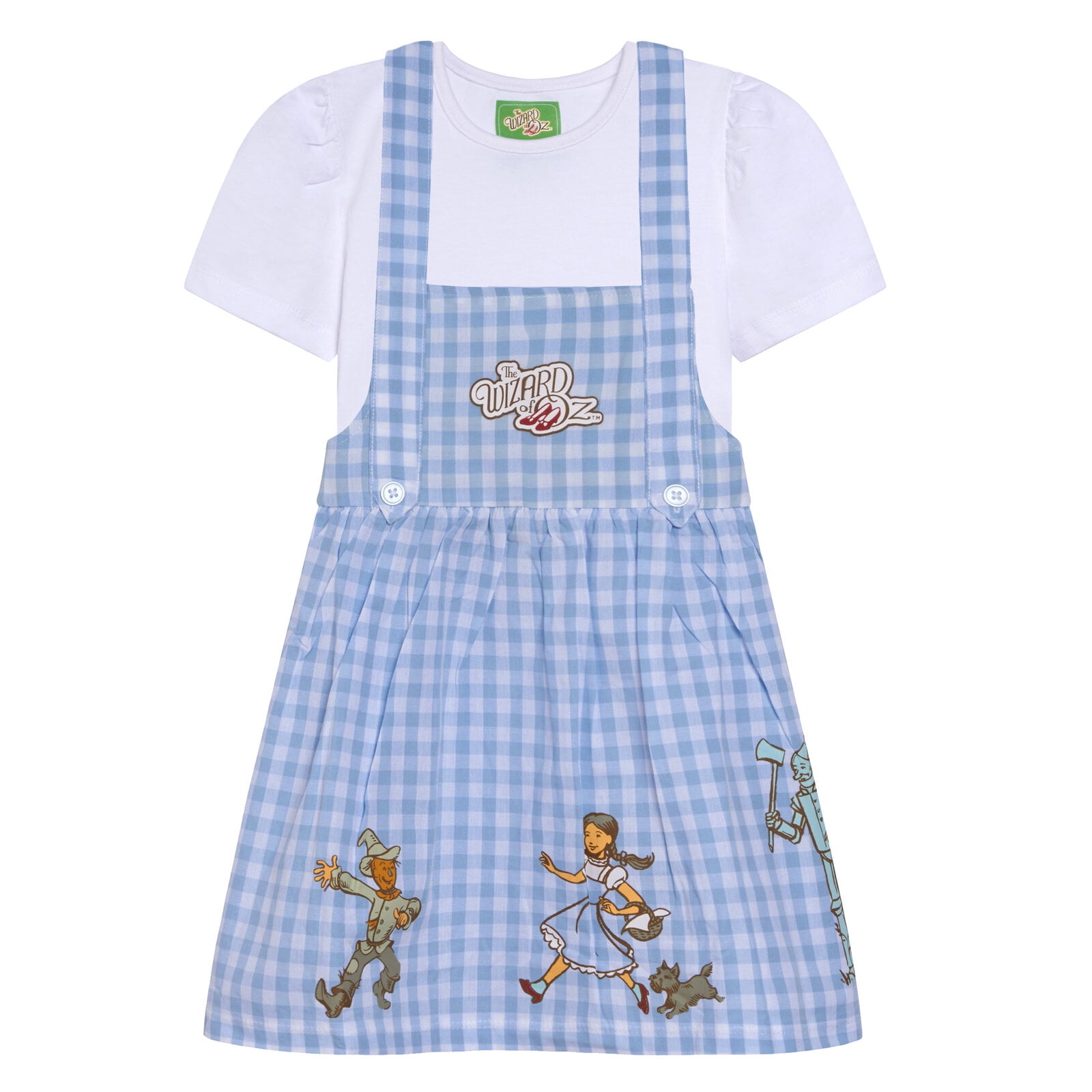 Wizard of Oz Cowardly Lion Dorothy Scarecrow Square Neck Matching Family Dress and T-Shirt Outfit Set Gingham Toddler to Little Kid