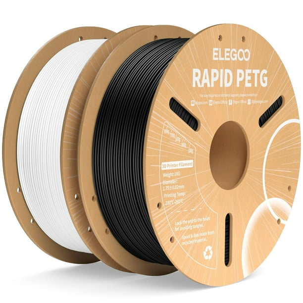 Filamento para impresora 3D ELEGOO Rapid PETG, 1,75 mm, blanco y negro, 2 kg